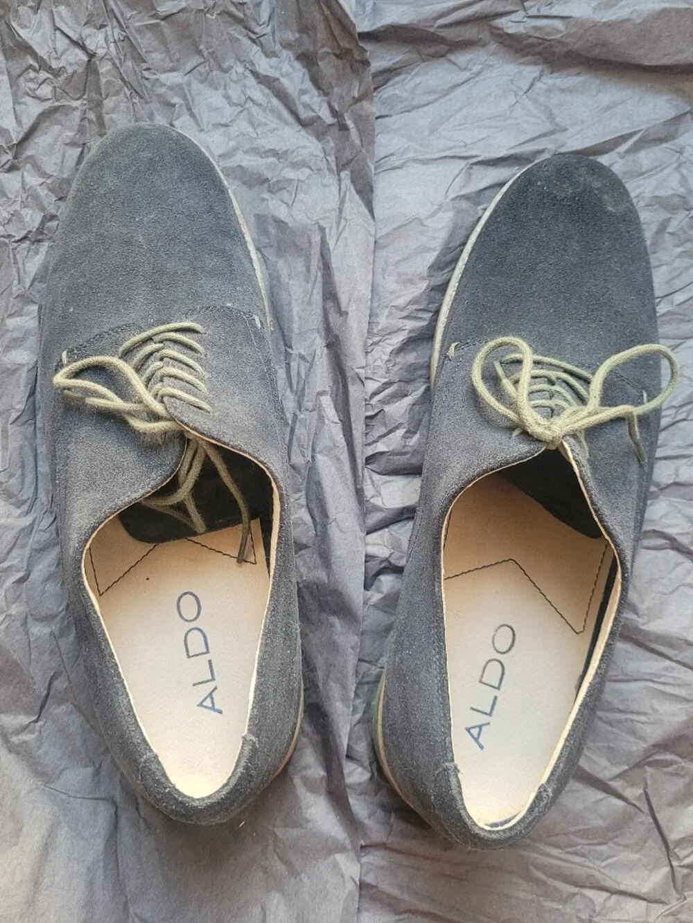 EUC Aldo Marg Lace Up Mens Shoes Navy Suede Light Green Soles Laces Size US 9.5